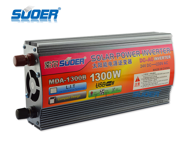Suoer Solar Inverter 1300W Solar Power Inverter DC 12V to AC 220V with with USB Interface (MDA-1300B)