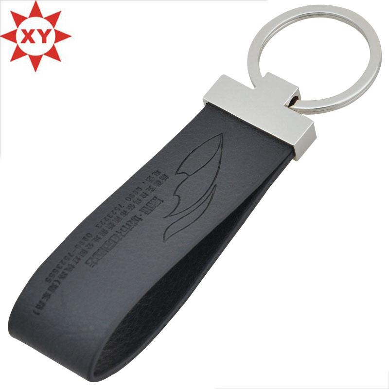 Custom Black Leather Key Chains Debossed Logo Key Chains