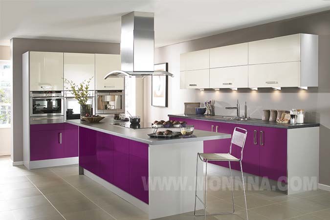Purple High Gloss Lacquer Finish Kitchen Cupboard with ISO Standard