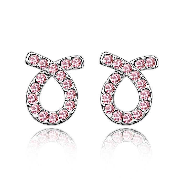 Authentic Austrian Pink Crystal 18k White Gold Plated Love Tie Bowknot Stud Earrings Jewelry Jewellery