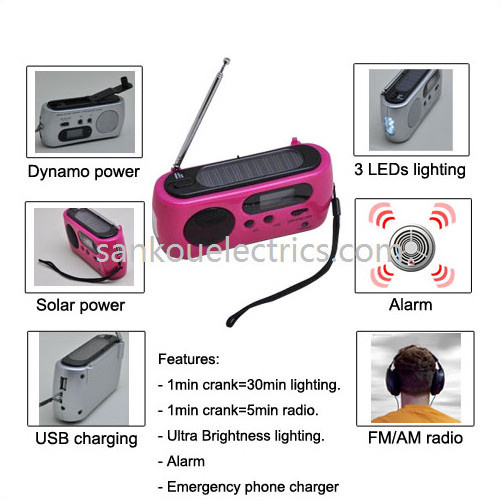 Multifunction Quality Solar Radio with FM Am Band, Dynamo Radio Torch, Wind up Flashlight