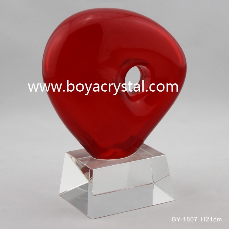 Red Glass and Crystal Art Crafts for Home Office Decoration and Gift for Others