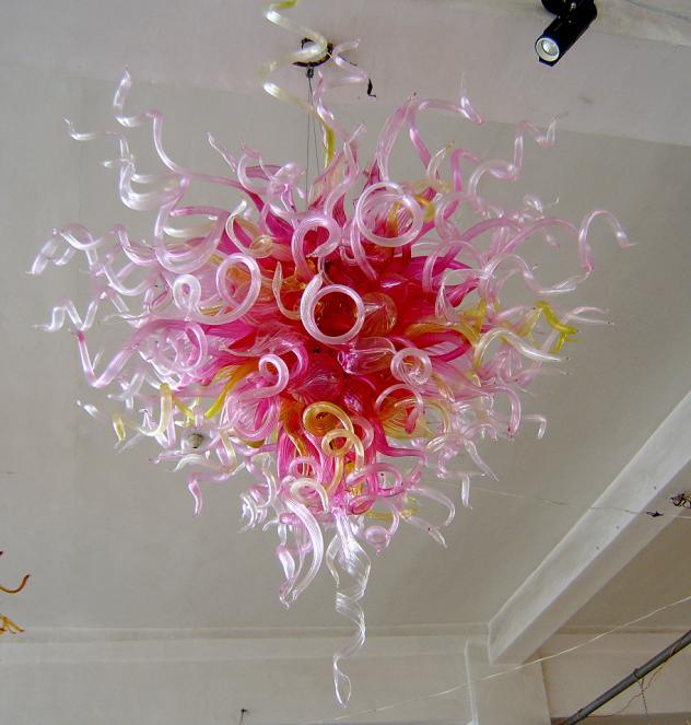 Pink Mouth Blown Glass Chandelier Lighting for Ceiling Decoration