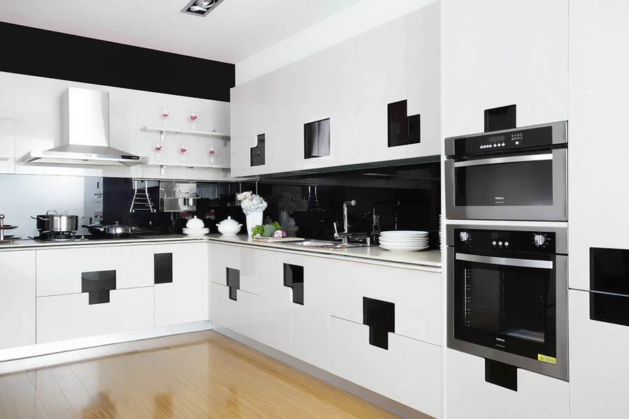 White Combine Black Anf White Australia Style Lacquer Kitchen Cabinet