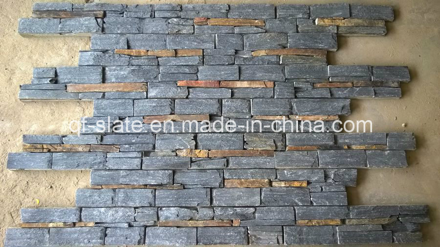 Natural S Shape Black and Rusty Slate Cement Back Ledgestone