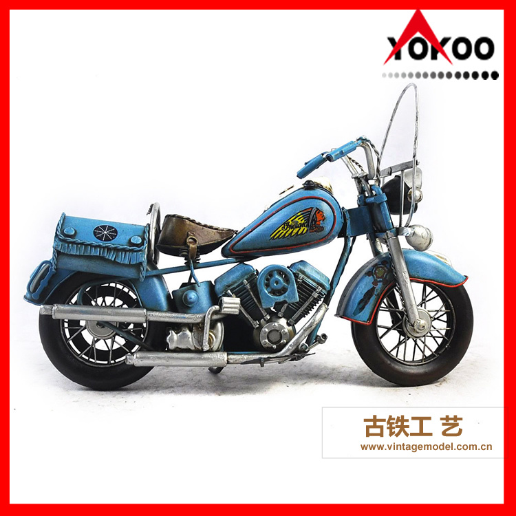Vintage Metal Motorcycle Model (BLUE INDIAN MOTORCYCLE)