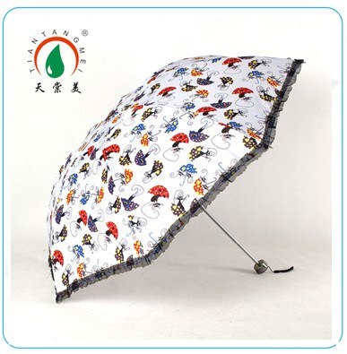 Pongee Fabric 3 Folding Umbrella with Cat Print
