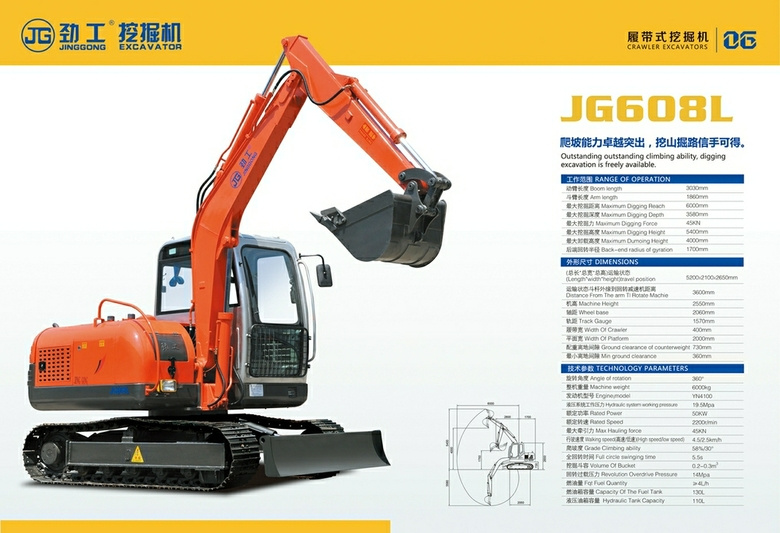 Mini Excavator 2013 New Hydraulic Mini Crawler Excavator with Wood, Sugarcane Clamp (JG608L)