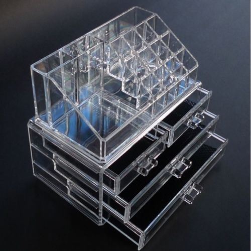 2015 New Clear Makeup Jewelry Cosmetic Storage Display Box Acrylic Case Stand Rack Holder Organizer