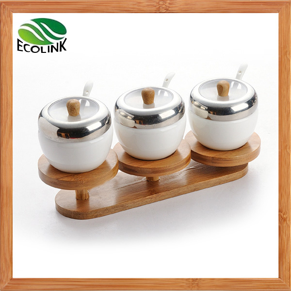 Ceramic Spice Pot with Bamboo Holder