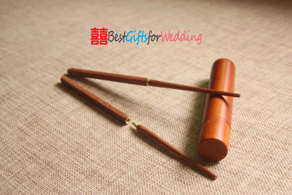 Engraved Personalized Fine Wood Portable Folding Chopsticks with Circular Wooden Chopsticks Box