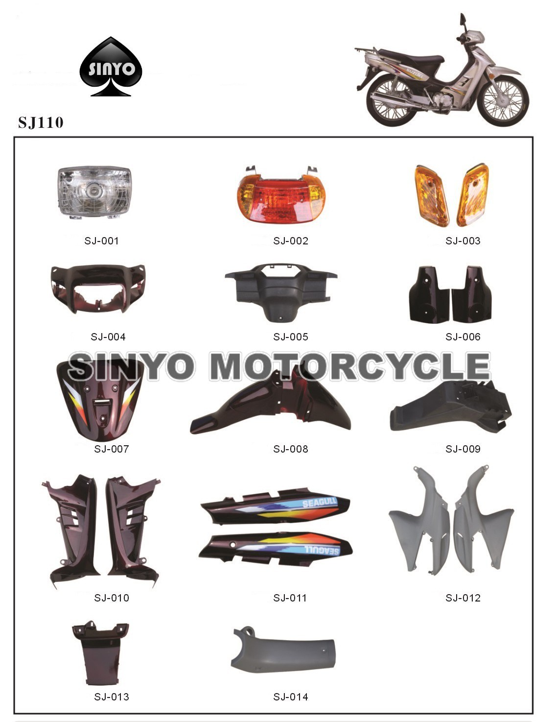 Popular Cub Motorcycle SJ110cc Spare Parts