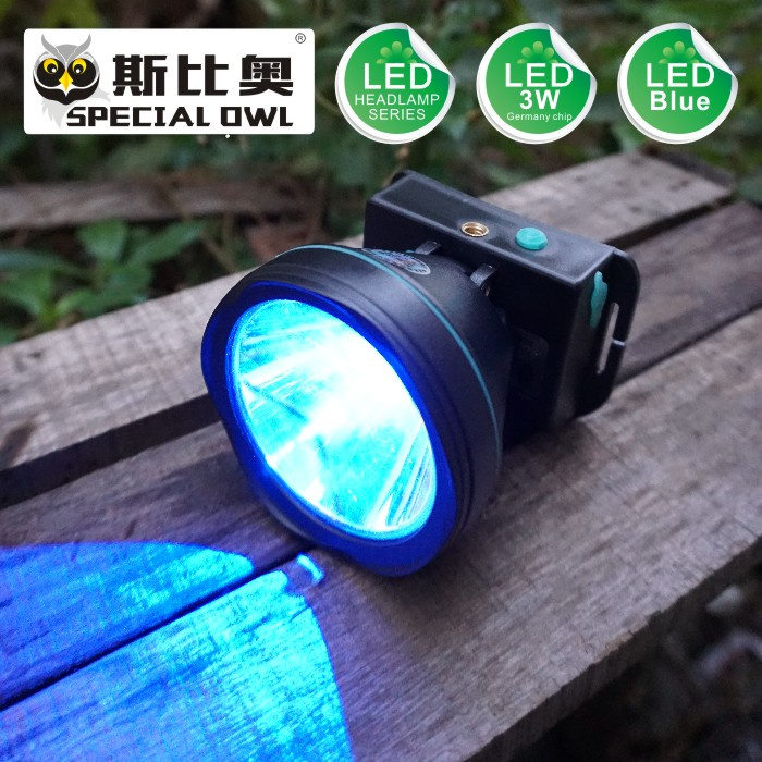 Blue Light, 3W LED Headlamp, 2PCS Rechargeable Lithium Battery, Camping Outdoor, Coal Miner Lamp Mining Headlamp