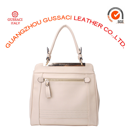 Best Sell Top Handle Lovely Color Structure Tote Bag with Metal Plate