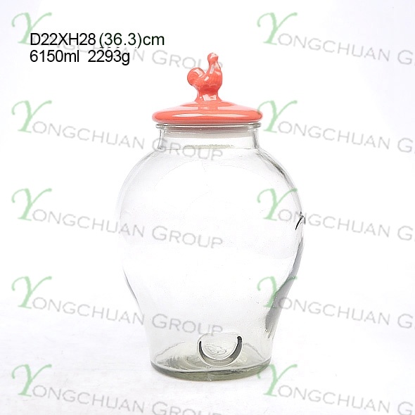 High Qualtiy 6L Ceramic Top Cock Glass Juice Beverage Jar with Tap / Big Capacity Glass Mason Jar with Scale