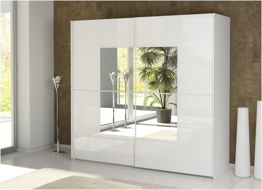 Glass with White High Gloss Lacquer Wardrobe