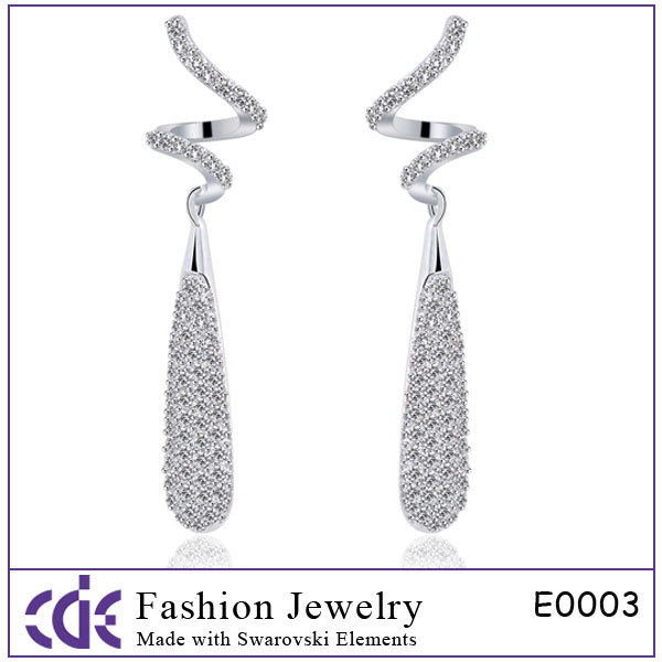 2013 Latest Fashion Long Cubic Zirconia Dangling Earring, Zircon Jewellery (E0005)