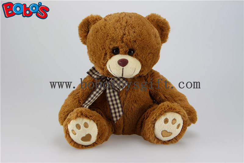 Hote Sale Stuffed Bear Soft Toy with Embroidery Paw and Check Design Bowknot