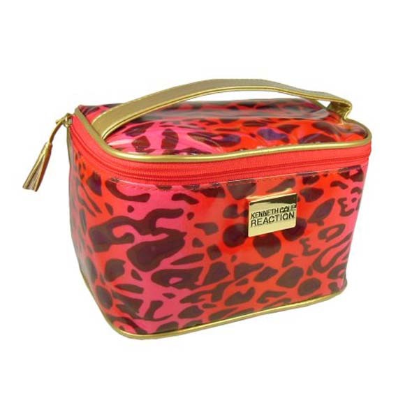 Big Fashion Cosmetic Bag Storage Make up Organizer Pouch Leopard-Potted Red and Black for Women