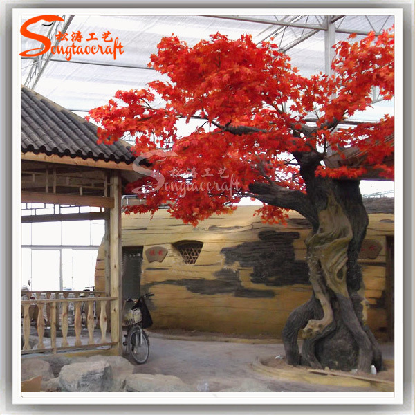 Ome Wholesale Decoration Artificial Red Plastic Maple Tree