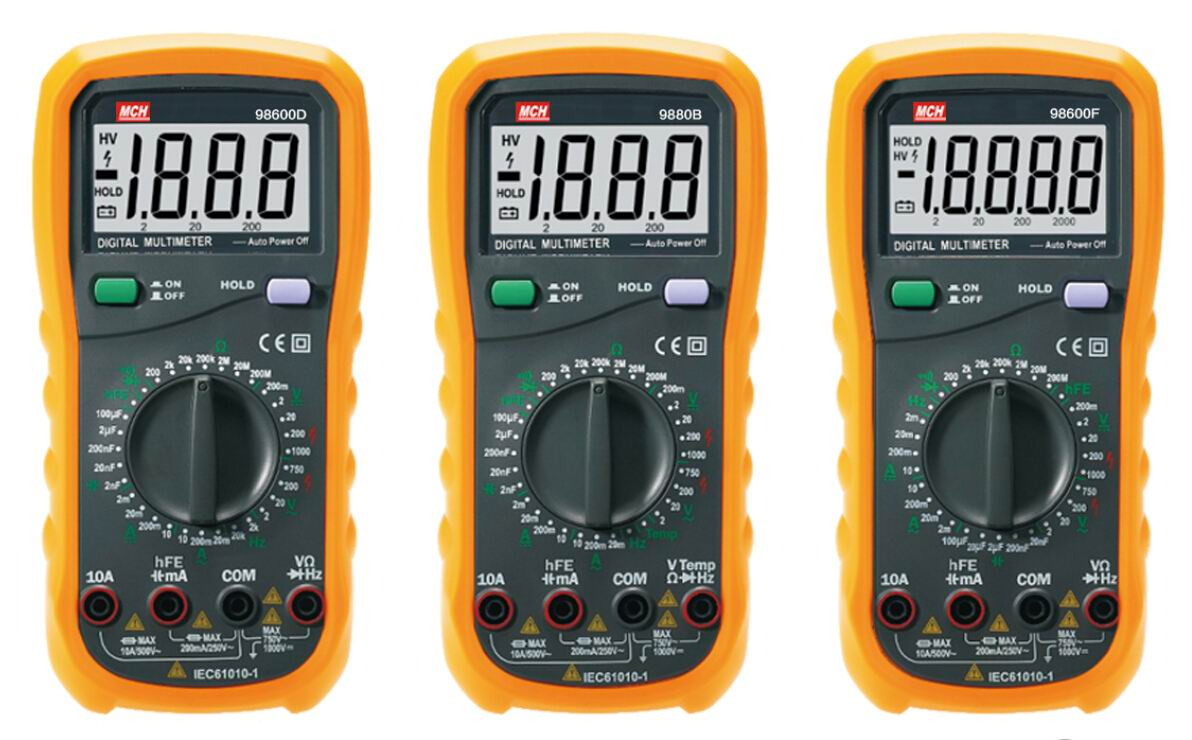 Digital Multimeter, AC/DC Voltage/Current, 2kHz~20kHz, 2000/2000/20000 Counts (MCH-9600D/9880B/9600F)