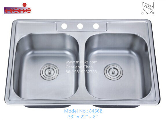 Double Equal Bowl Size Stainless Steel Kitchen Sink (8456)