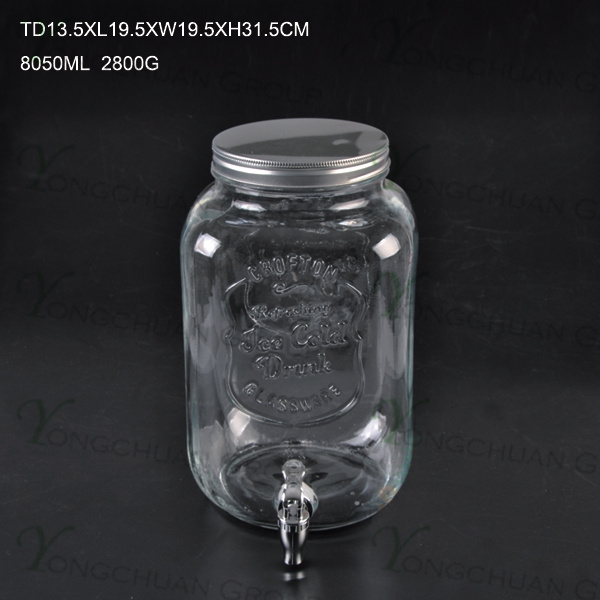 High Qualtiy 10L Glass Juice Beverage Ice Cold Jar with Tap / Big Capacity Glass Mason Jar with Scale