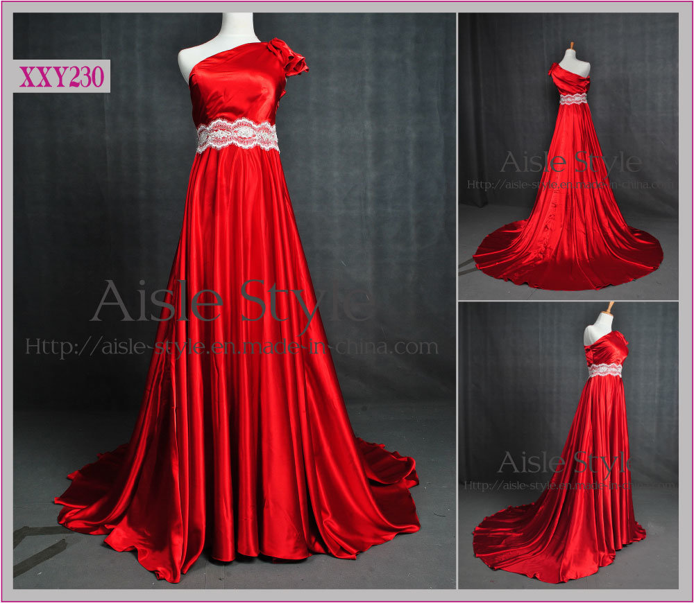 Charming a-Line One Shoulder Beading Brush Train Silky Satin Evening Dress/Party Dress/Cocktail Dress (XXY230)