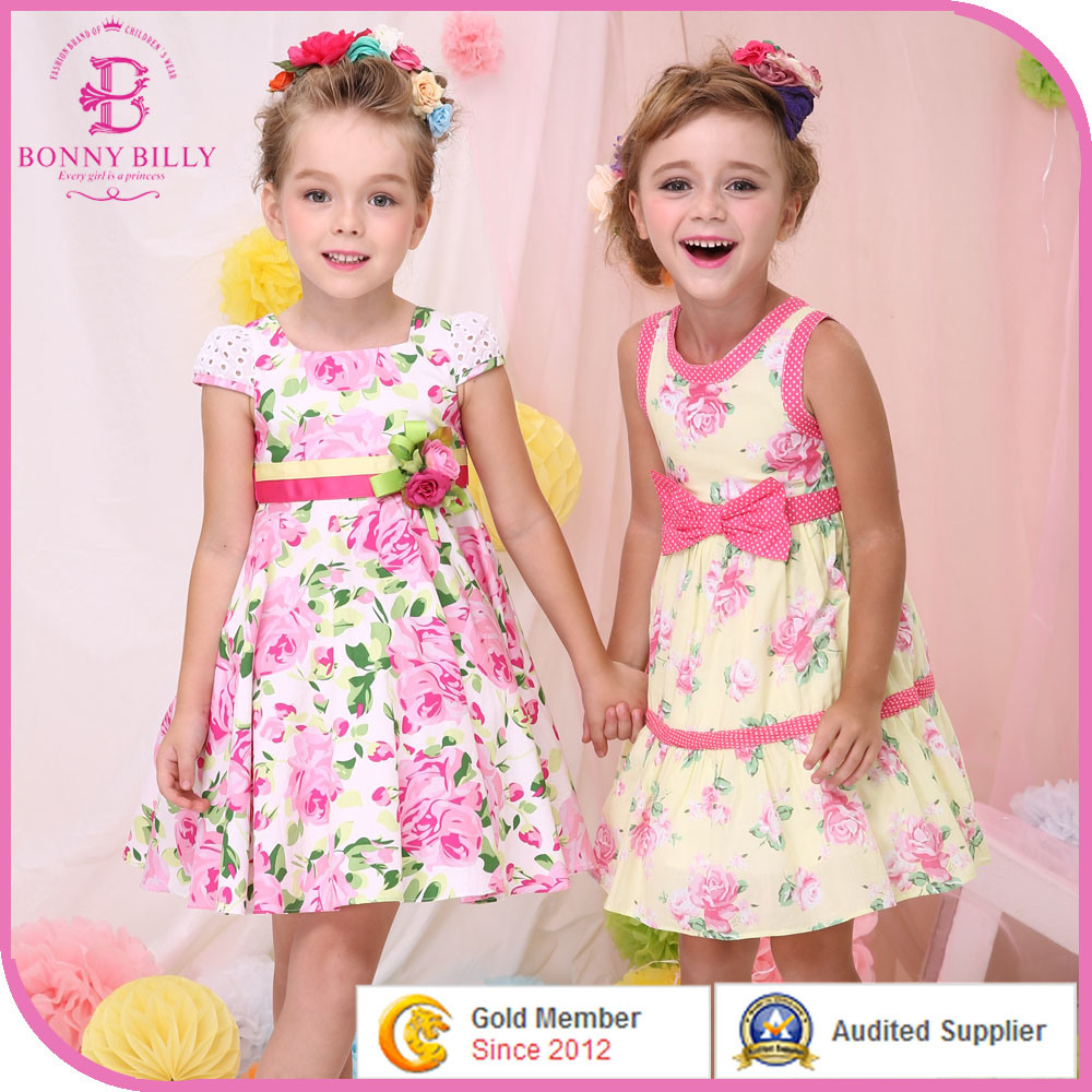 100% Cotton Children Birthday Party Dresses, Children Flower Clothing