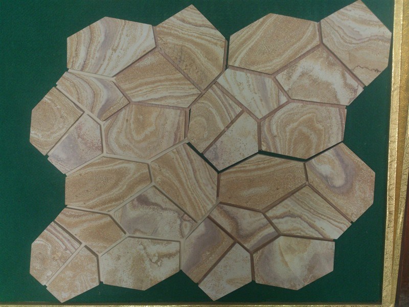 Yellow Wooden Sandstone Tiles on Mesh (SSS-52)
