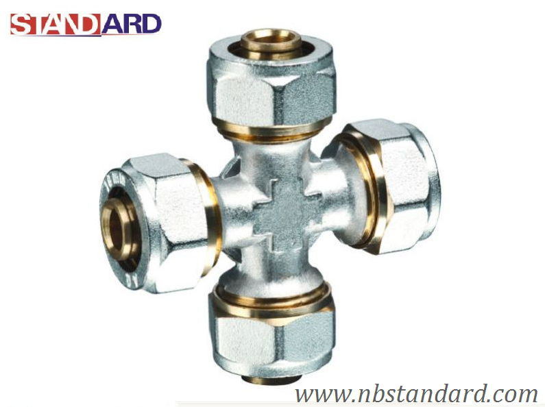 Pex-Al-Pex Fitting/Brass Cross Fitting with Nickel Plated for Pex-Al-Pex Pipe