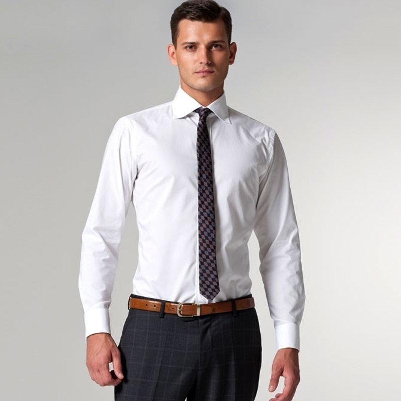 Regular Fit 65% CVC Long Sleeve White Cotton Shirt (SH11-11)