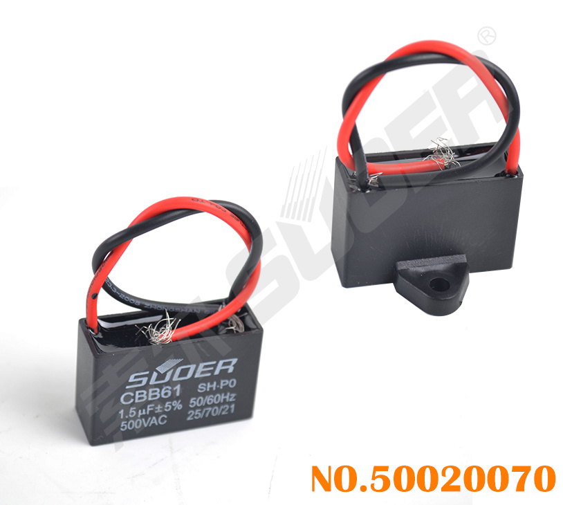 Suoer Good Price 500V Electric Fan Capacitor 1.5UF Superb Quality Capacitor for Electric Fan Parts (50020070-Capacitor-Electric Fan-Suoer-1.5UF 500V)