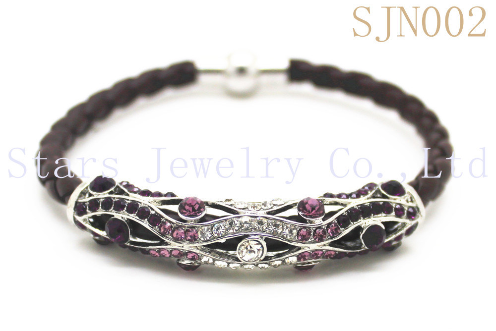 Fashion Bracelet Disco Crystal Tube Leather Bracelet  (SJN002)