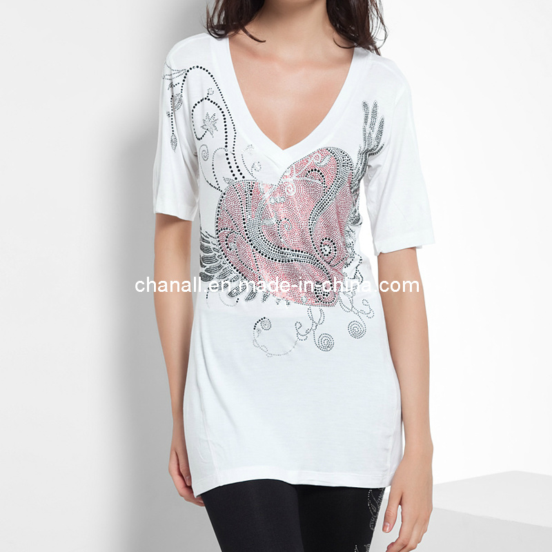 Women Printeded Sequin Polo T-Shirt (CHNL-TSH014)