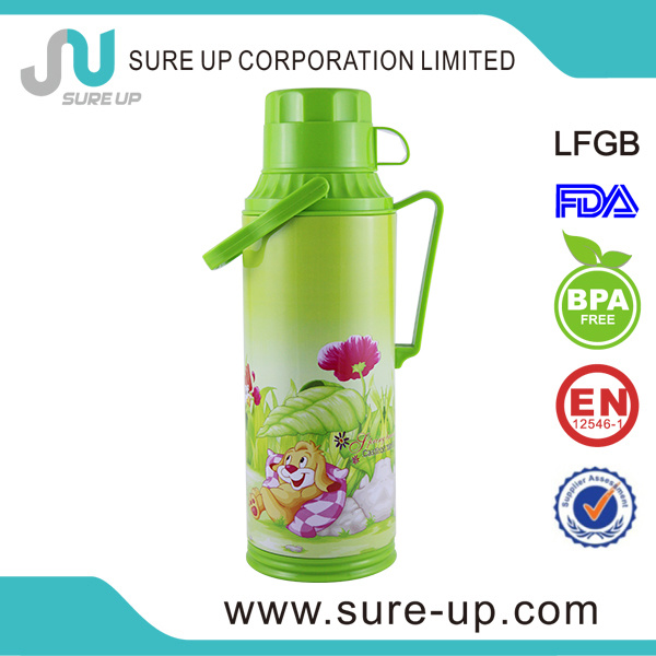 Green Flower with Cup Glass Inner Vacuum Flask Coffee Tea Jug (JGGN)