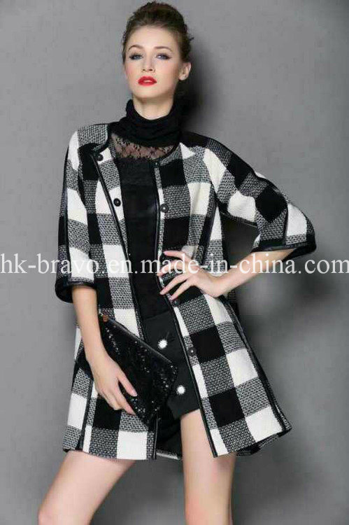 Fashion Ladies Contrast Color Stock Wool Coats (BP200)