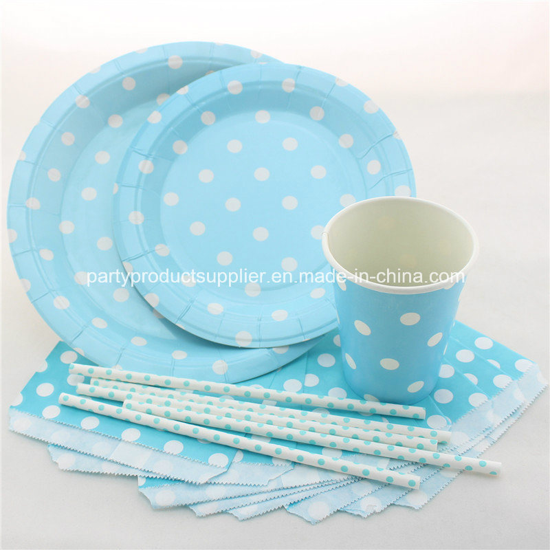 Disposable Polka DOT Blue Party Paper Tableware