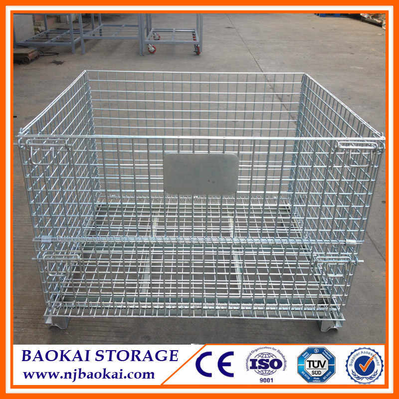 Foldable Stackable Surface Galvanized Wire Cages for Storage Cart Usage