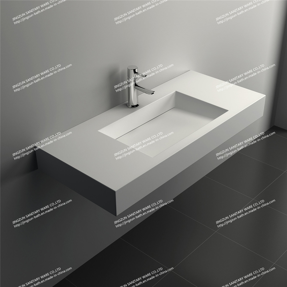 Classical Square Design Solid Surface Wall Hung Bathroom Wash Basin/Sinks for Residential Project (JZ1033)