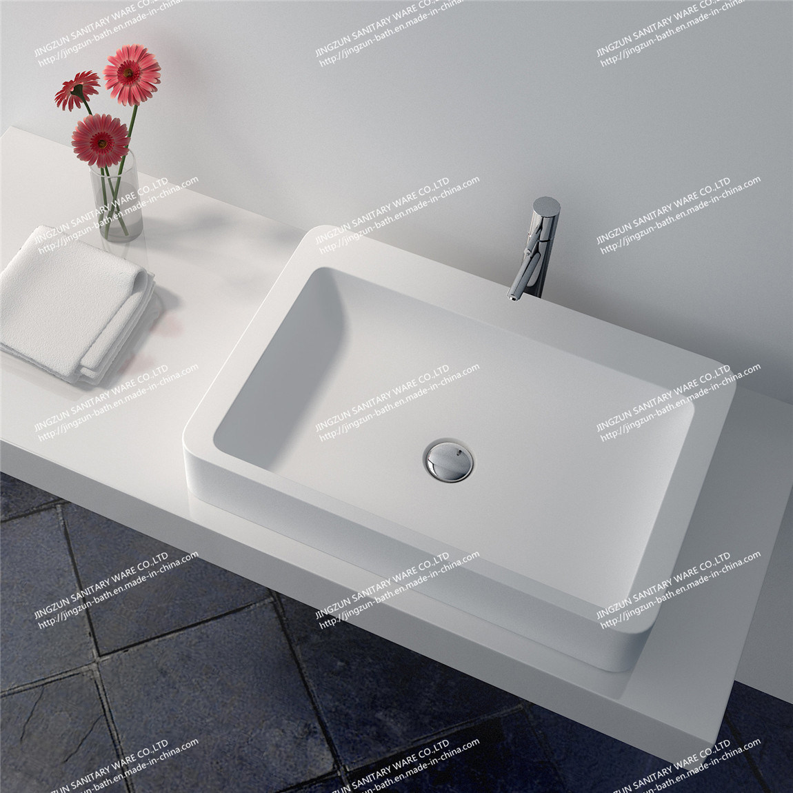 One Piece Vanity Top Solid Surface Counter-Top Wash Basin/Sink (JZ9025)