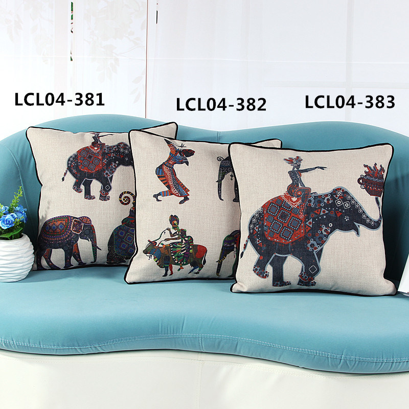 Retro Transfer Printed Cushion Elephant Digital Print Pillow (LCL04-381)