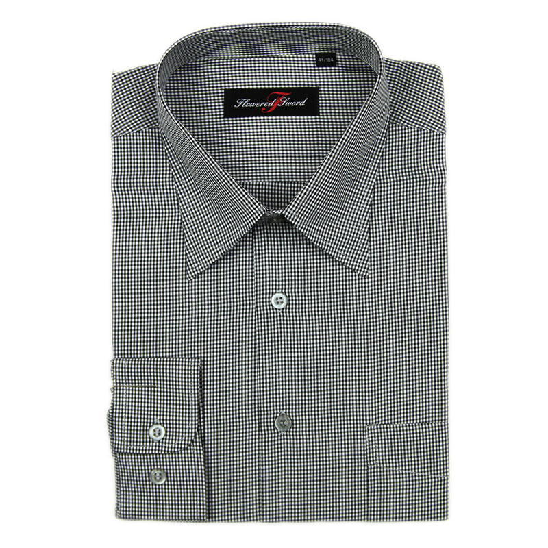 Black&Grey Small Plaid Cotton Long Sleeve Man Shirts