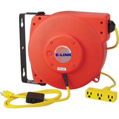 Retractable Cord Reel, 16AWG Sjt Cord, Triple Tap Outlet