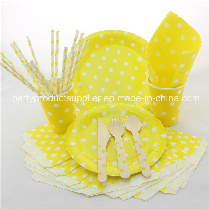 Yellow Polka DOT Disposable Party Paper Tableware Sets