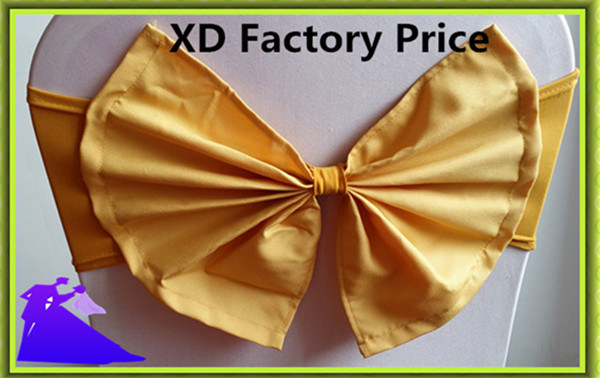Wholesale Golden Spandex Chair Bow, Spandex Chair Bands for Weddings