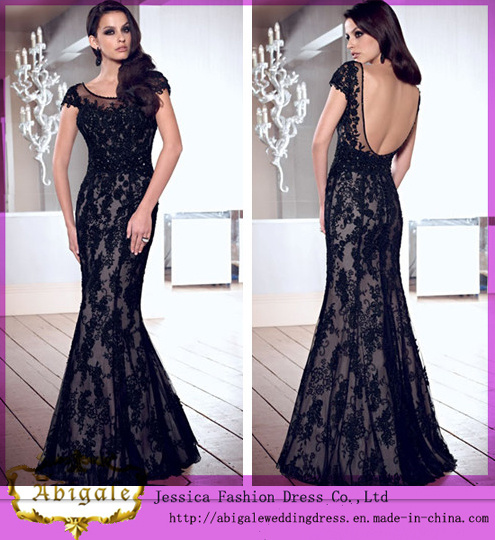 High Quality Custom Made Mermaid Black Lace Sweetheart Backless Floor Length Evening Dress 2014 (MN1804)