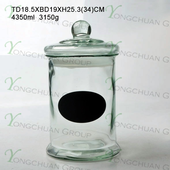 High Qualtiy 4.3 L Hurriance Round Glass Juice Beverage Jar with Glass Top with Blackboard