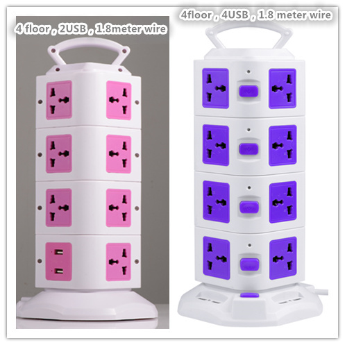 Vertical Tower Extension Switch Socket Outlet with 4 USB Port