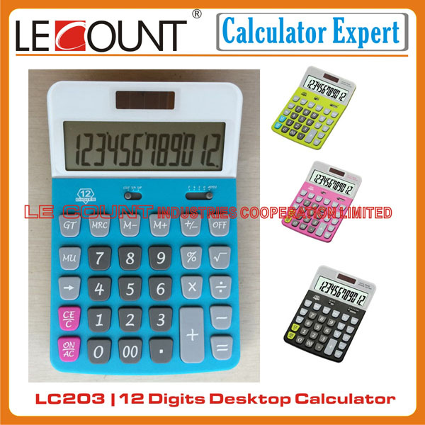 12 Digits Dual Power Large Desktop Calculator with Tilted Acrylic Screen and Rounding Selection and Decimal Selection (LC203)